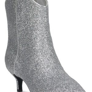 On 34th Aatira Tulip Booties Silver Glitter 10M Pointed Toe Kitten Heel MSRP$99